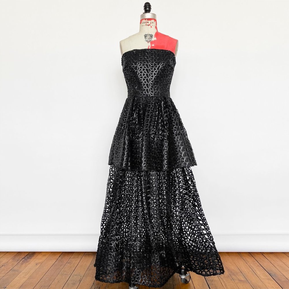 Maticevski Botanica Gown SS15 Black Lace Strapless Dress AU 10 / US 6